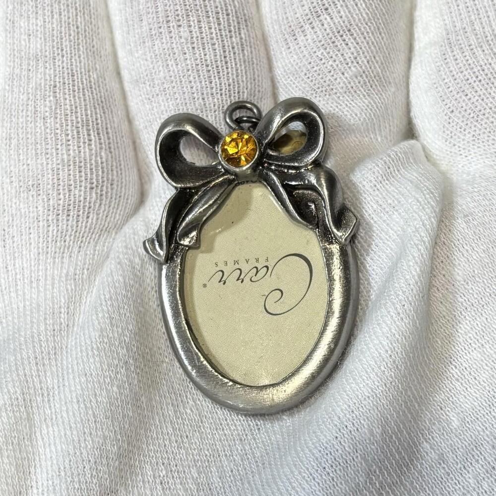 Vintage Carr Bow Rhinestone Mini Photo Frame Charm Pendant Silver Tone